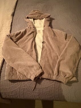Ashley By 26 International Taupe Corduroy Bomber Jacket with Sherpa Lining